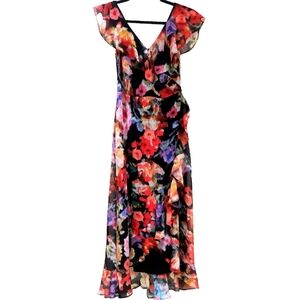 London Times Floral V-neck Dress/ Gown Size 8 Like New